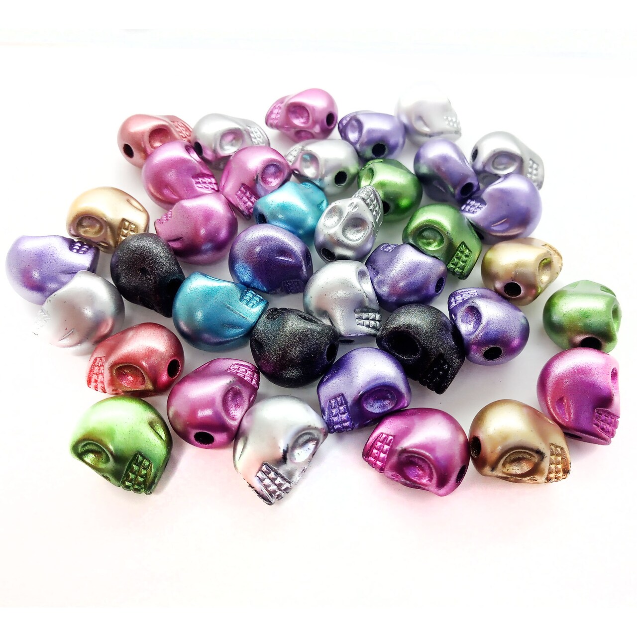 Acrylic Skull Beads, 40 pc, Mixed Colors Halloween Beads, 1/2 inch high, Adorabilities